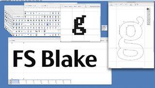 A closer look at the smooth vector and pixelated screen versions of the 'g' from FS Blake, shown in Fontographer