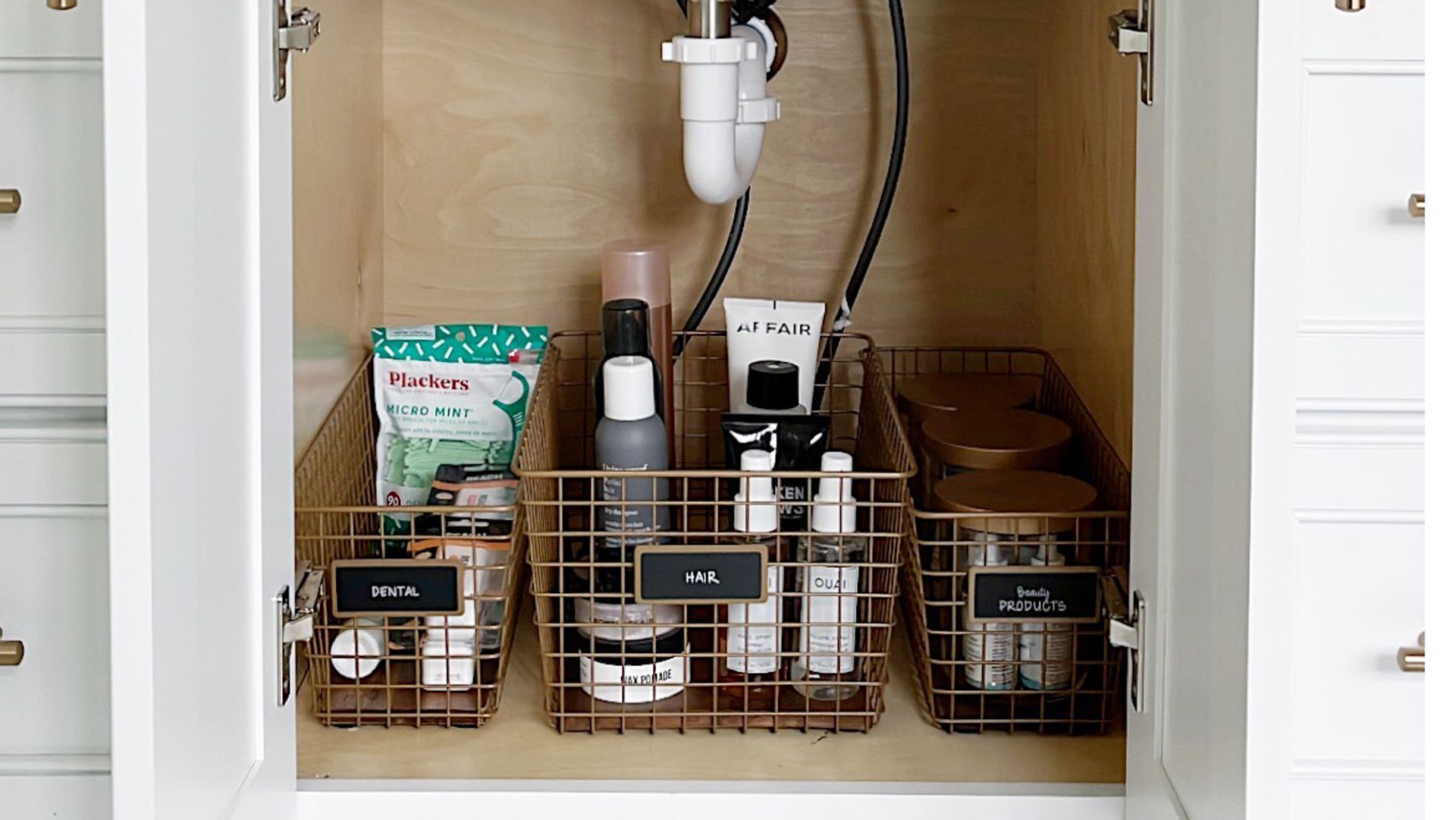 Under sink with wire basket storage