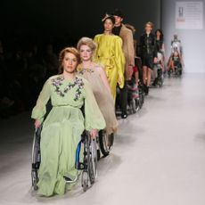 Product, Wheelchair, Fashion, Fashion design, Fashion show, Makeover, Medical equipment, Haute couture, Gown, Costume design, 