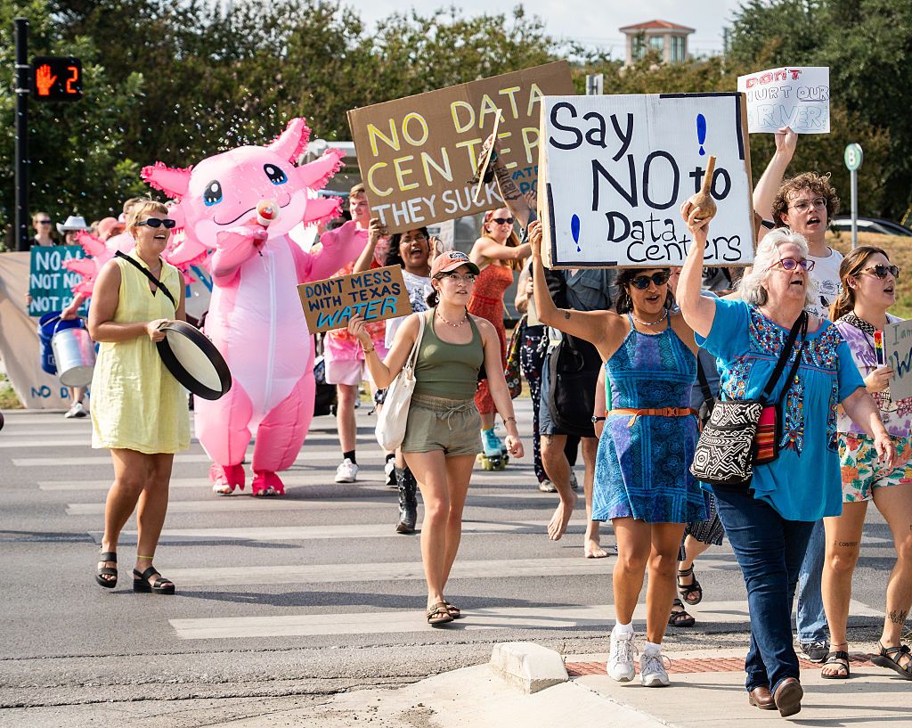 Protesters walk together in the March for Water and a Sustainable Future, Aug. 19, 2025.