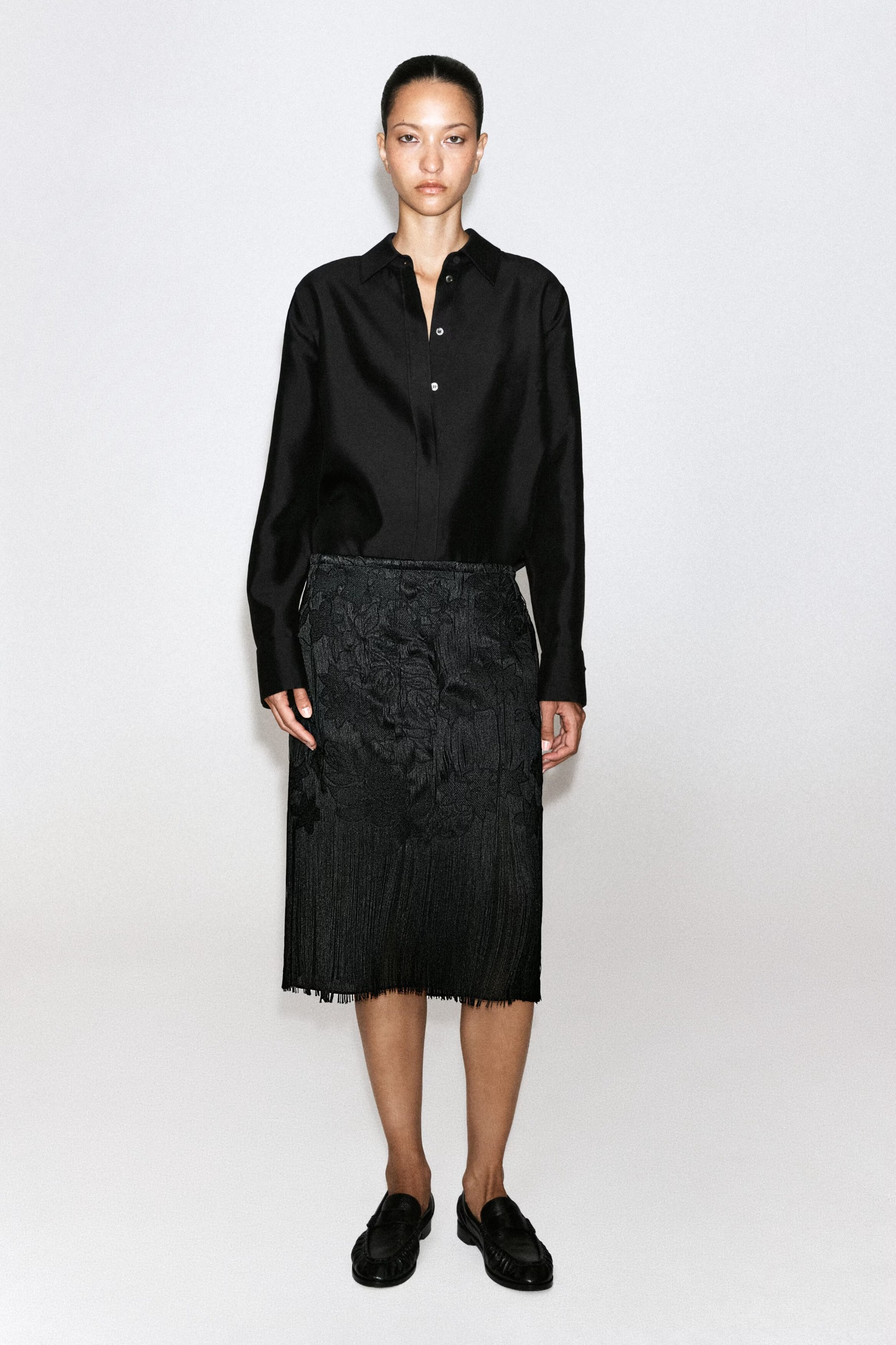 cos, Embroidered Fringed Knit Skirt