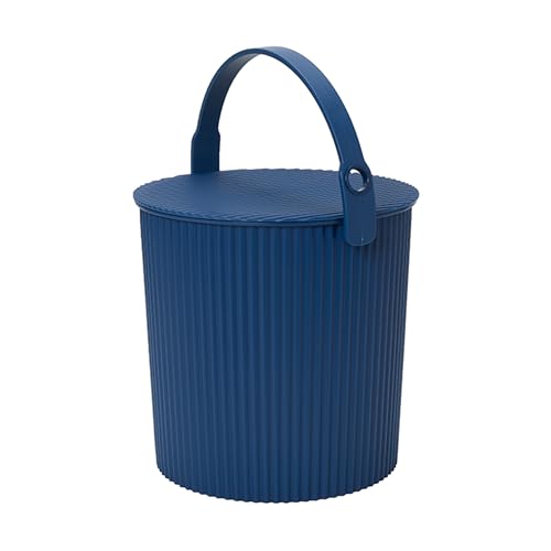 Hachiman Large Bucket - 2.6 Gallon Heavy Duty Bucket With Lid and Handle - Hands-Free Filling - Easy to Stack and Store - Indoor Outdoor Use - 10.4" X 11.1" - Navy