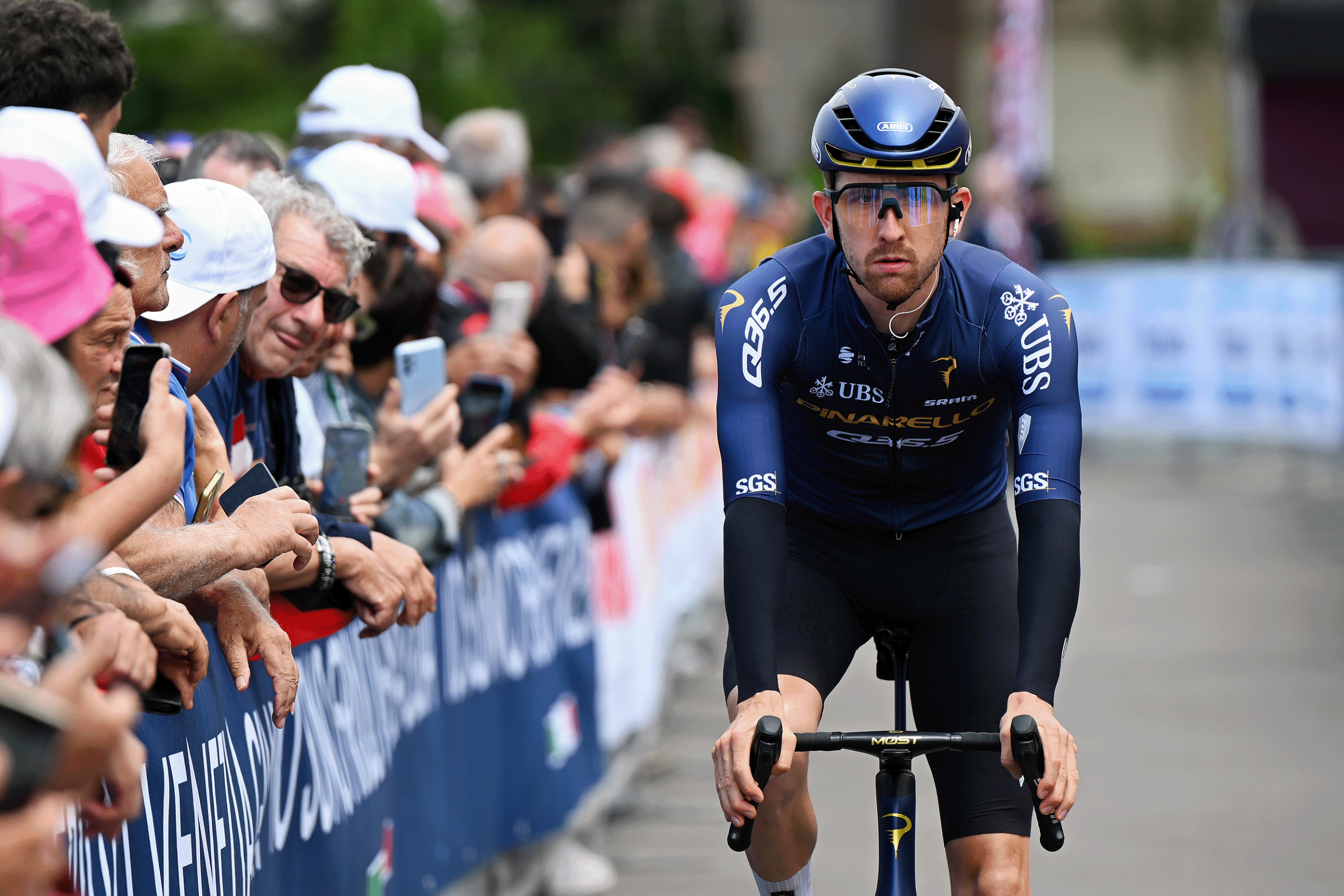  Mark Donovan of Great Britain and Team Pinarello Q36.5 Pro Cycling prior to the 109th Giro d'Italia 2026, Stage 5 a 203km stage from Praia a Mare to Potenza 705m / #UCIWT / on May 13, 2026 in Praia a Mare, Italy. (Photo by Dario Belingheri/Getty Images)