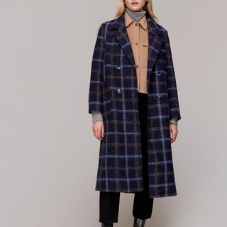 Whistles Wool Double Breast Check Coat