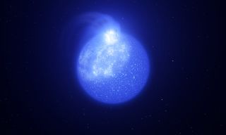 An artist's depiction of a small hot star with a large magnetic bright spot.