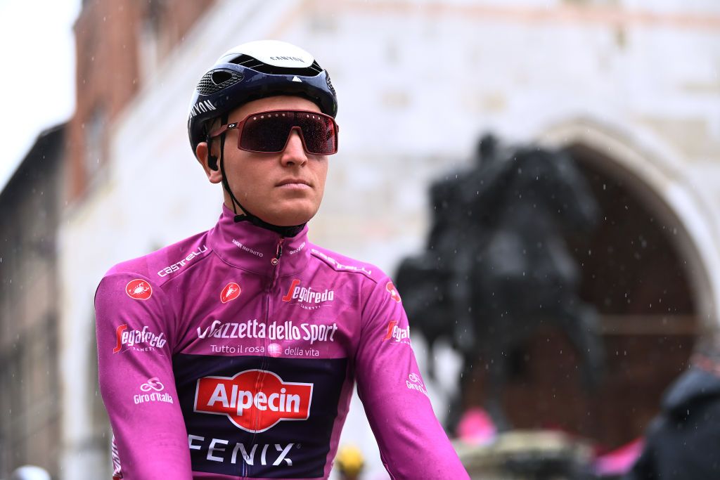 SESTOLA ITALY MAY 11 Tim Merlier of Belgium and Team AlpecinFenix Purple Points Jersey at start during the 104th Giro dItalia 2021 Stage 4 a 187km stage from Piacenza to Sestola 1020m girodiitalia Giro UCIworldtour on May 11 2021 in Sestola Italy Photo by Stuart FranklinGetty Images