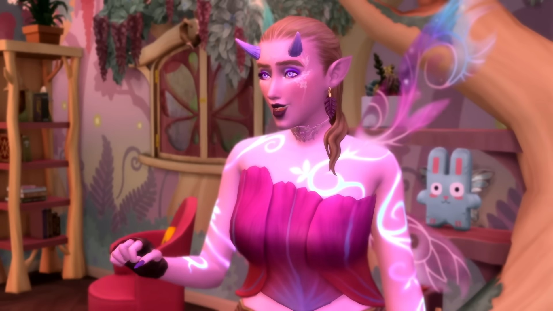 A pink fairy from the Sims 4 Enchanted by Nature expansion. 