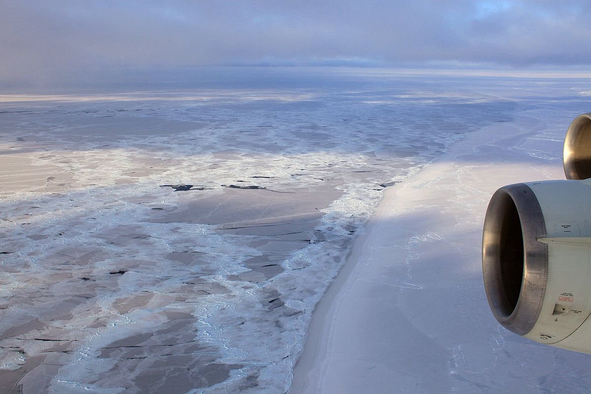 This image from 2010 shows the boundary between permanent and seasonal sea ice in the Arctic Ocean, northwest of Greenland.