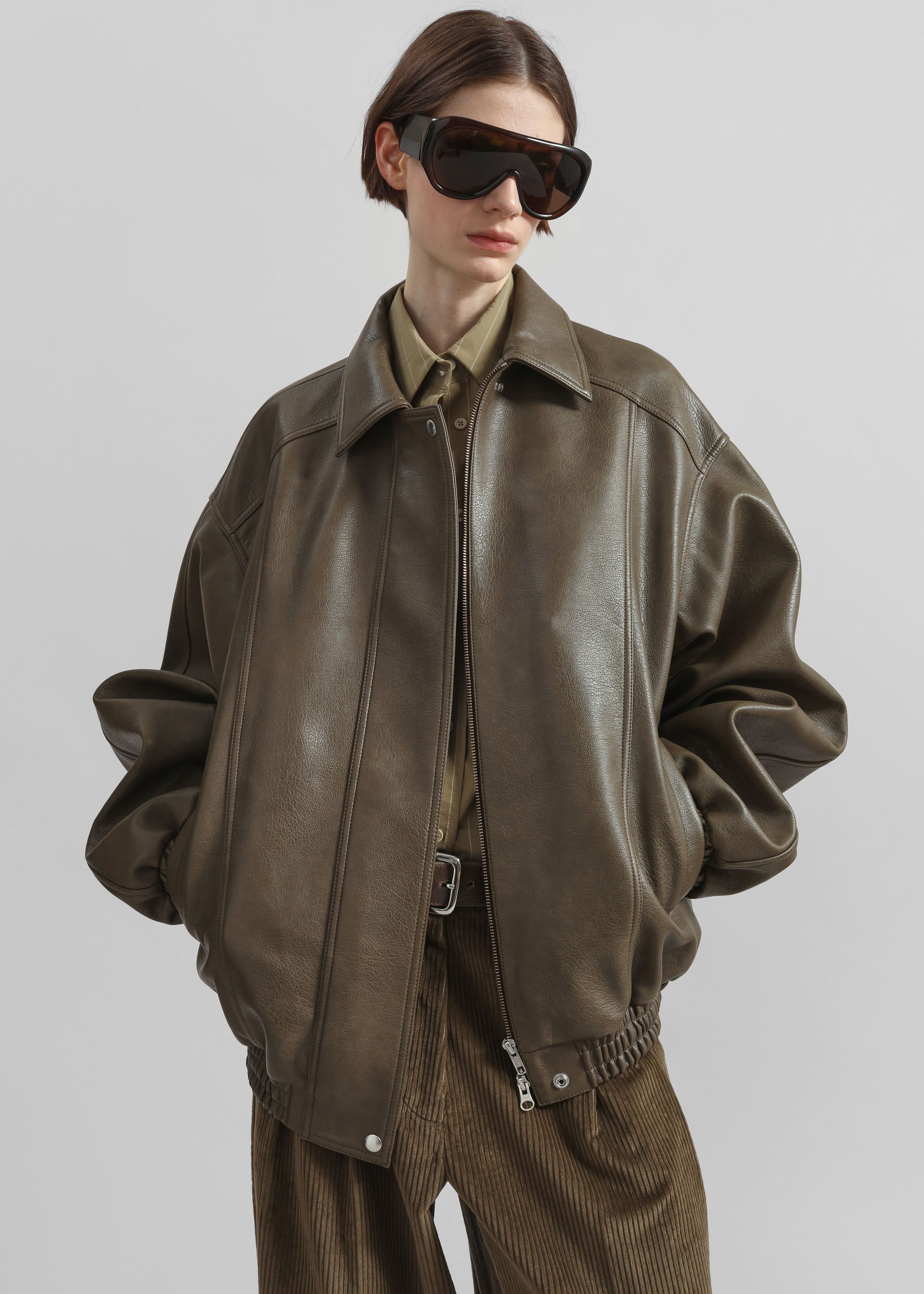 Prescott Faux Leather Jacket - Moss Green