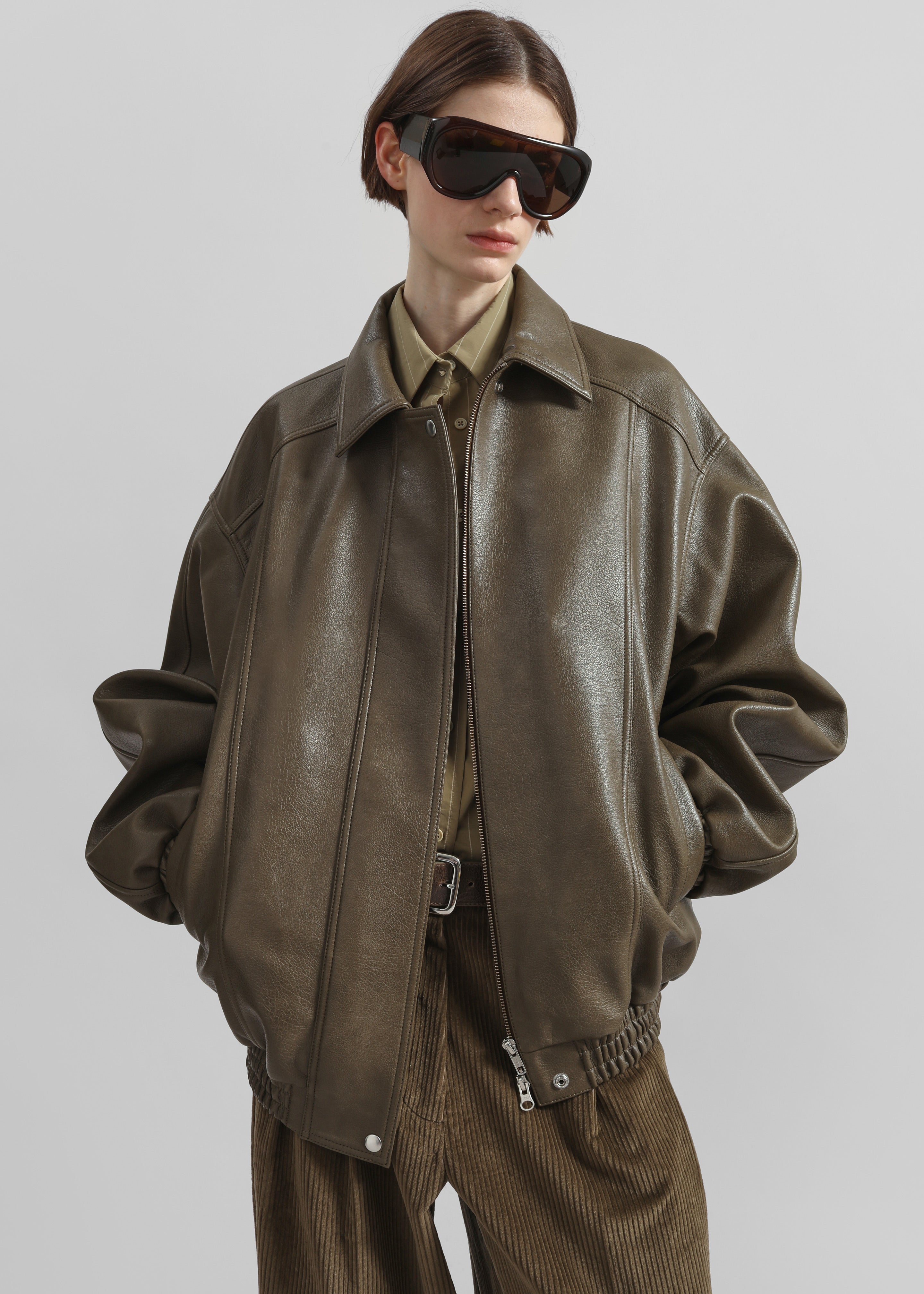 Prescott Faux Leather Jacket - Moss Green