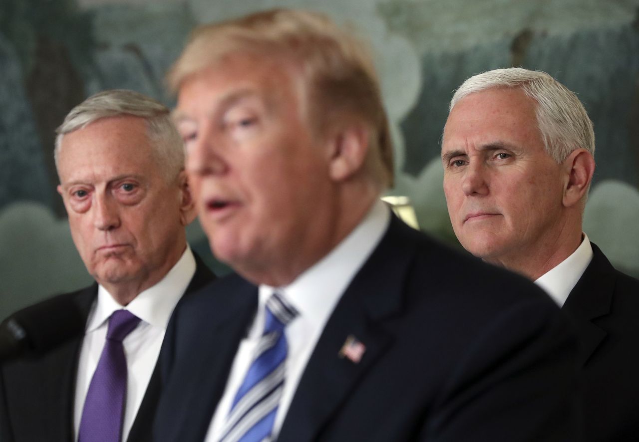 President Trump, Jim Mattis, and Mike Pence.