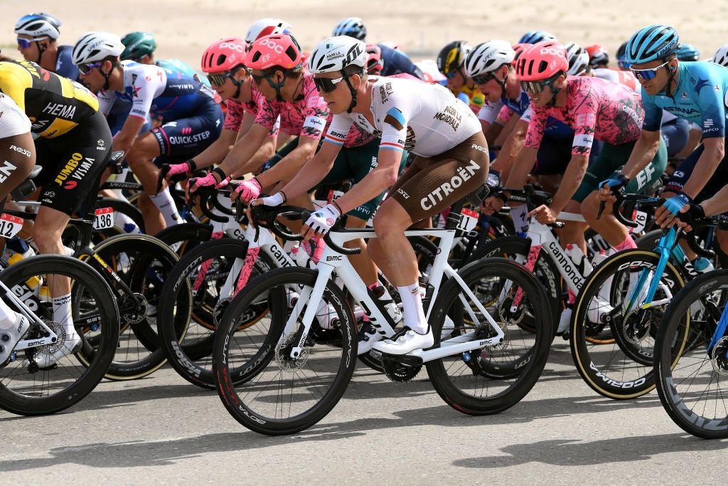 ABU DHABI UNITED ARAB EMIRATES FEBRUARY 21 Bob Jungels of Luxembourg and AG2R Citren Team competes during the 4th UAE Tour 2022 Stage 2 a 176km stage from Hudayriyat Island to Abu Dhabi Breakwater UAETour WorldTour on February 21 2022 in Abu Dhabi United Arab Emirates Photo by Tim de WaeleGetty Images