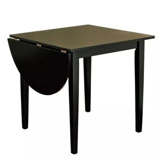 A black square table with an extra drop-leaf section