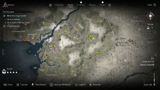 Assassin's Creed Shadows change seasons - The map screen showing the prompt to change seasons in the top right corner.