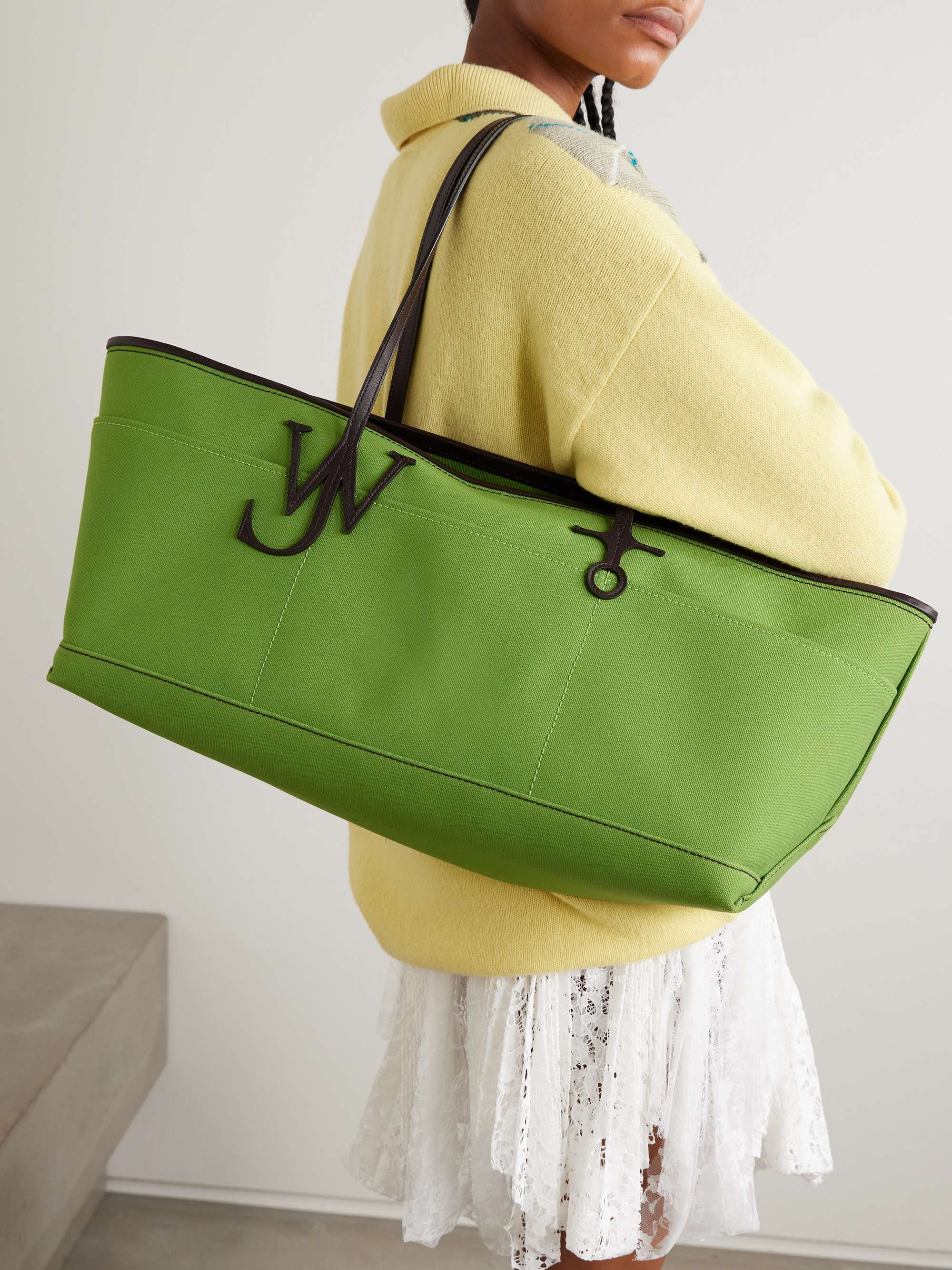 Anchor Leather-Trimmed Canvas Tote