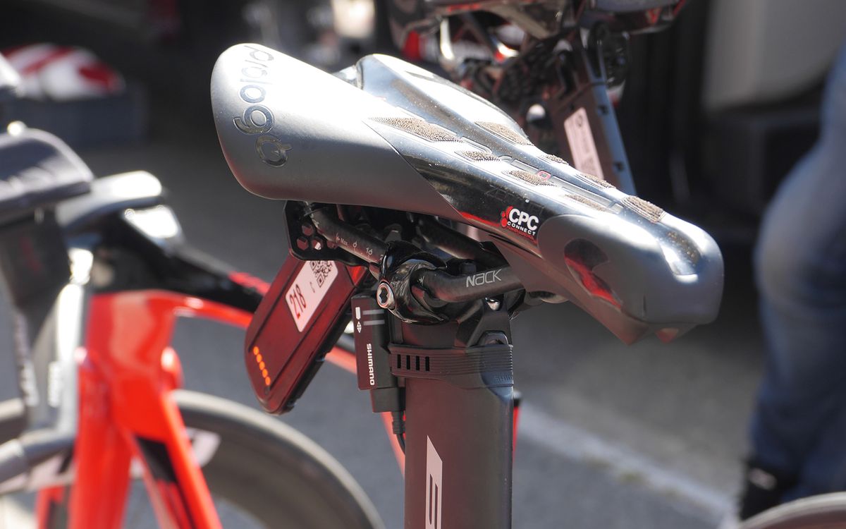 Several teams choose to mount the Di2 junction box underneath the saddle to keep it out of the wind but easily accessible