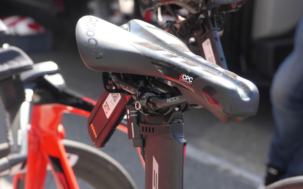 Several teams choose to mount the Di2 junction box underneath the saddle to keep it out of the wind but easily accessible