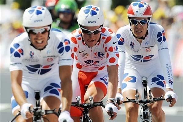 French cycling team Francaise des Jeux including the polka dot jersey wearer Jussie Veikkanen
