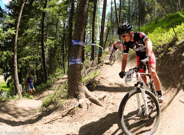 Kevin Fish rides the downhill switchbacks