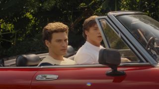 Cooper Koch and Nicholas Alexander Chavez as Eric and Lyle Menendez in a car