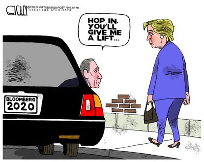 Political Cartoon U.S. Bloomberg Clinton running mate lift 2020 election