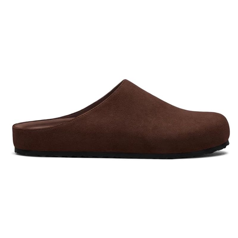 brown suede clog