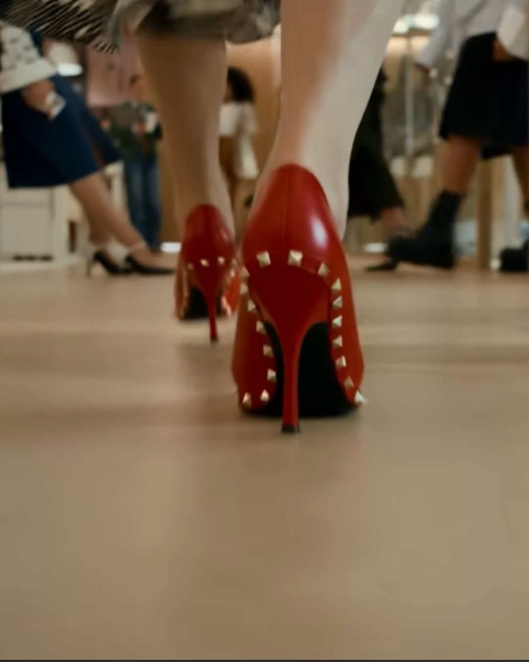 Image of Valentino Rockstuds in The Devil Wears Prada 2 trailer.