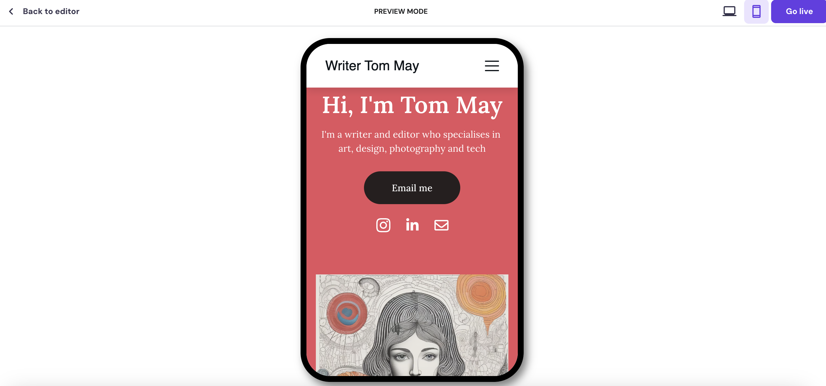 Screenshot of website shown on mobile screen