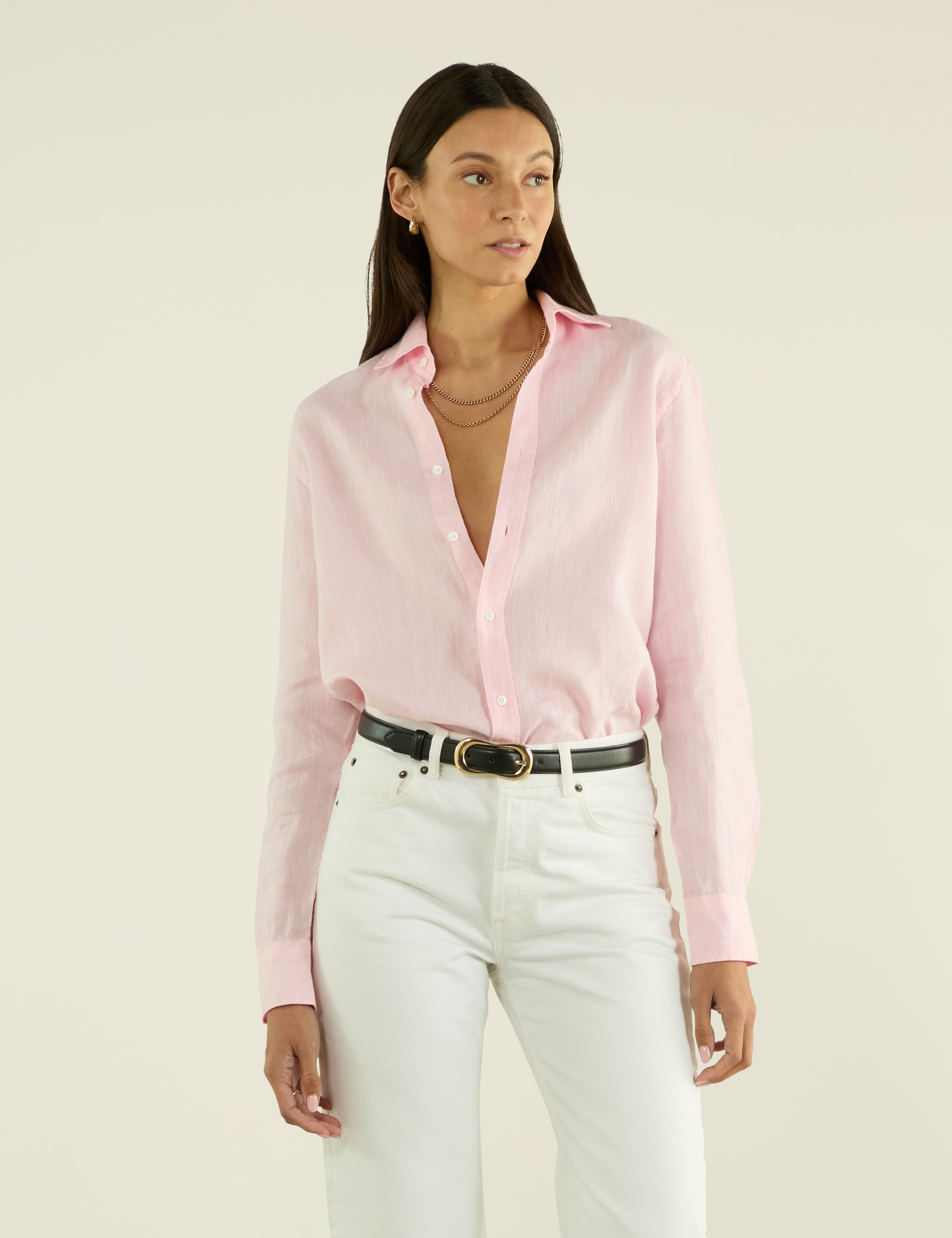 Wnu Women's Pink Linen Boyfriend Shirt | With Nothing Underneath