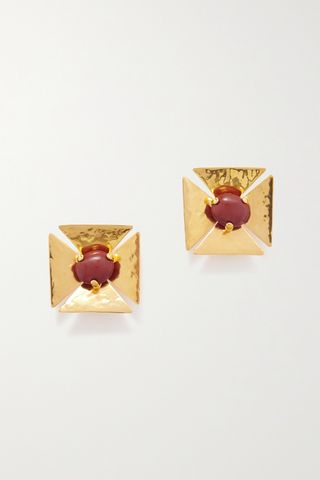 Gold-Tone Stone Clip Earrings