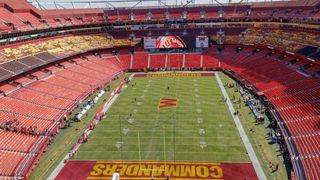 A sky view of Northwest Stadium, home of NFL's Washington Commanders. 
