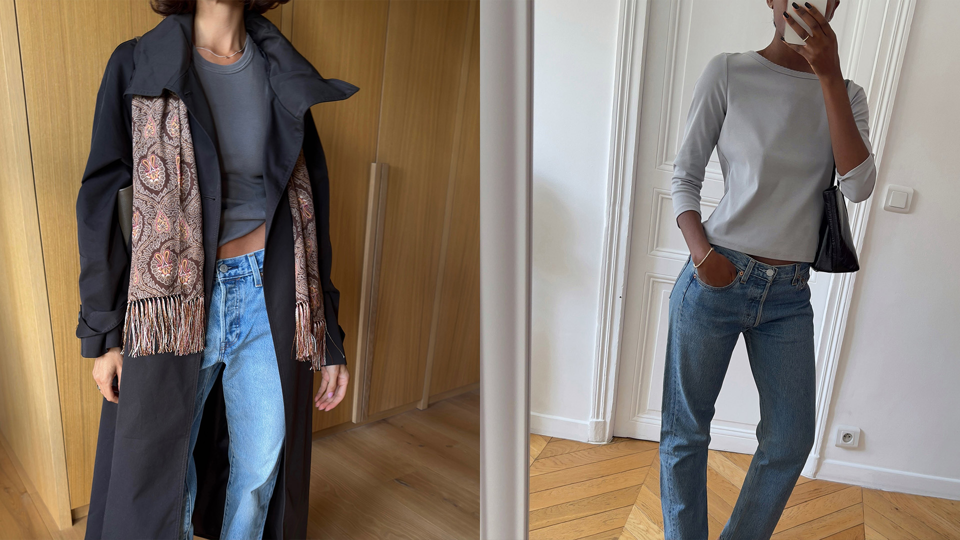 Collage of two influencers wearing fall 2026 jean outfits