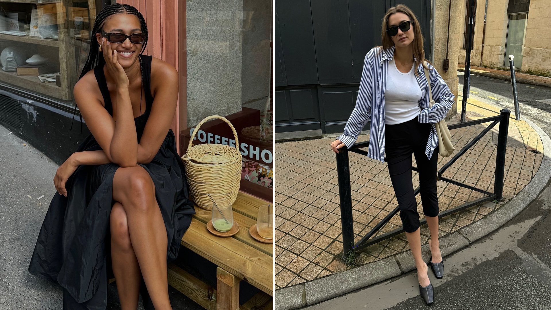 Collage featuring French style influencers Léna Farouil and Anne-Laure Mais wearing chic spring 2026 outfit ideas.