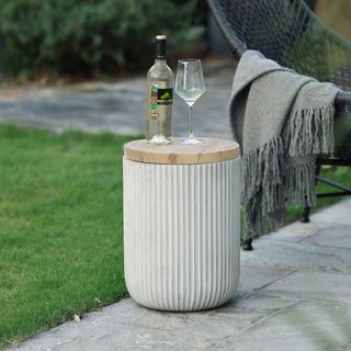 Tommen Cement Outdoor Side, End Table With Storage, Outdoor Accent Table, Housewarming Gifts