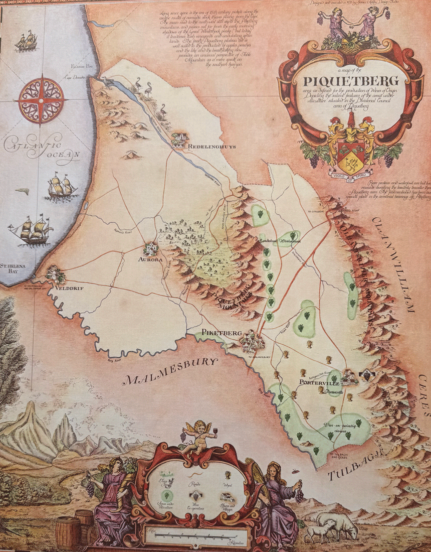 Old map of Piketberg, Swartland, South Africa