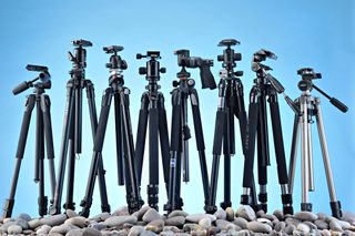 tripods on blue background