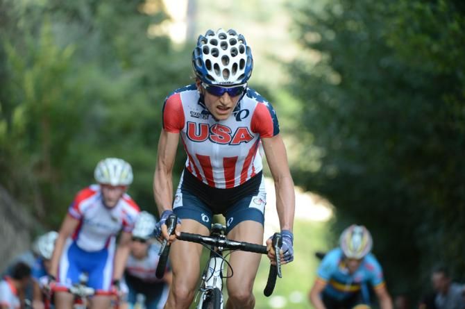 Mara Abbott (USA) in action at the elite women's road race world championship in Florence, Italy