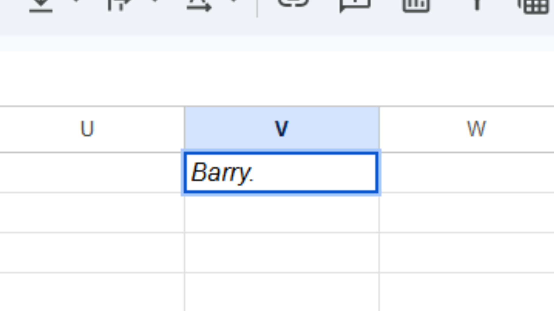 A Google Sheet cell with the name "Barry" written into it