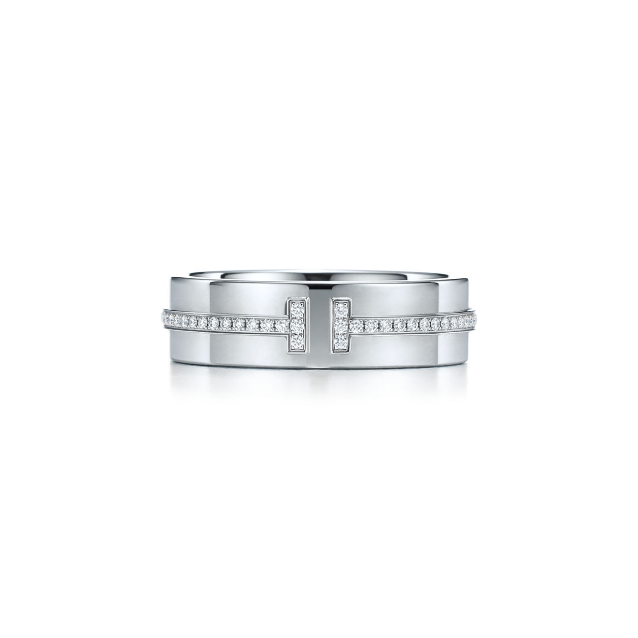 GIANVITO ROSSI, Tiffany T Wide Diamond Ring in White Gold