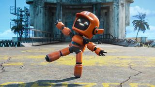 A screenshot of a small orange robot dancing during the Netflix show Love, Death and Robots.