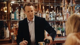 Seth Meyers pours Sabrina Carpenter a gross drink behind the bar in 2026 Day Drinking video.
