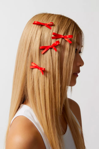Red Color Trend 2023 | Urban Outfitters Satin Bow Hair Slide 6-Pack Set