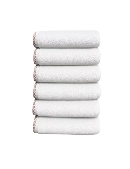 Quick-Dry Cotton Decorative Border 6 Pack Hand Towel Set