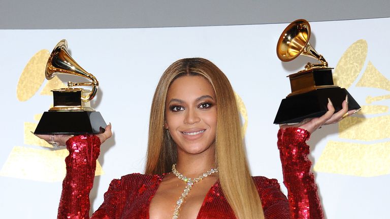 los angeles, ca february 12 recording artist beyonce, winner of best urban contemporary album for lemonade, and best music video for formation, poses in the press room during the 59th grammy awards at staples center on february 12, 2017 in los angeles, california photo by steve granitzwireimage