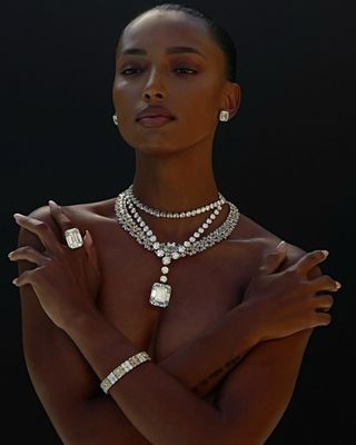 Jasmine Tookes wearing diamond necklaces