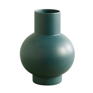 An earthenware sculptural vase in dark green