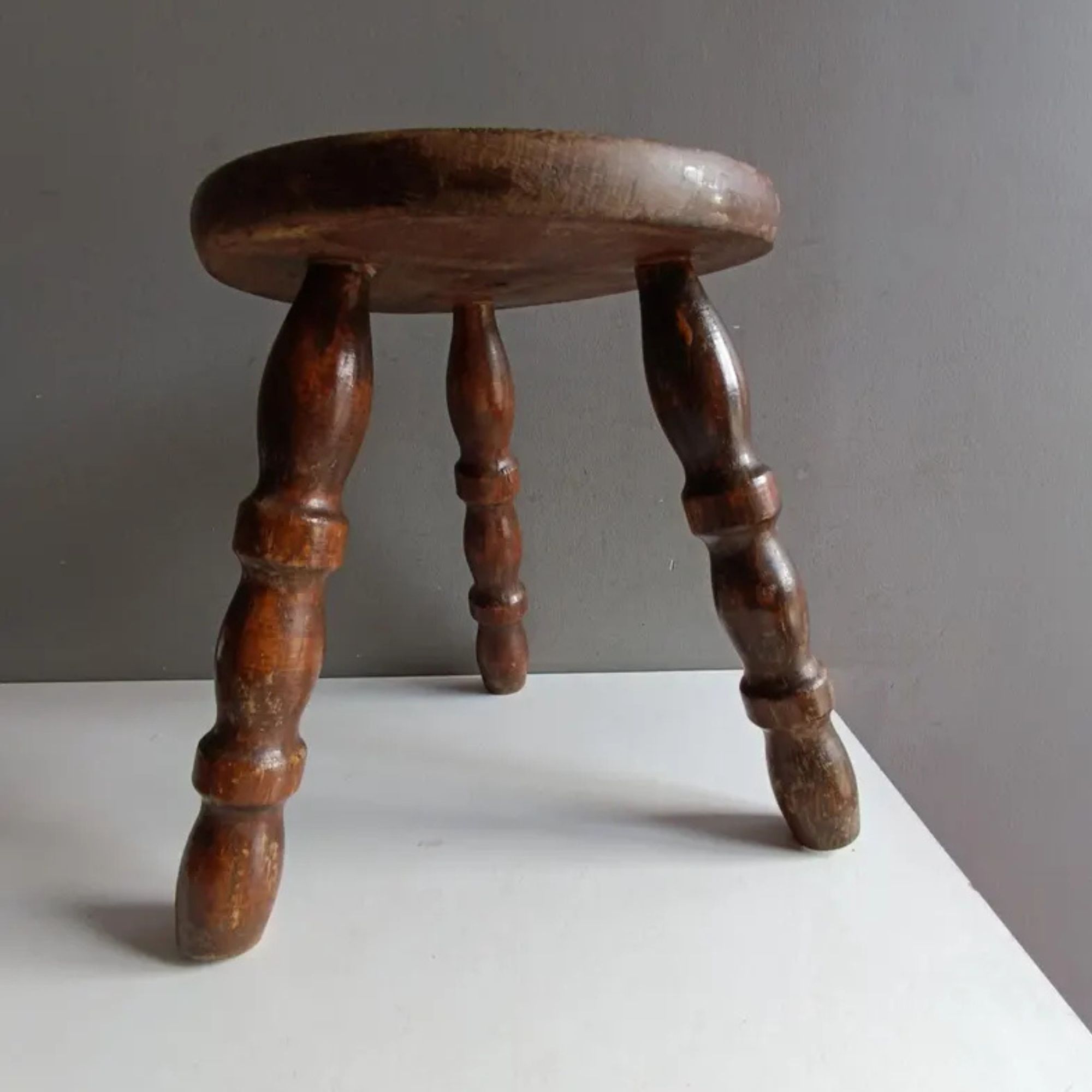 French vintage bobbin wood stool mid century