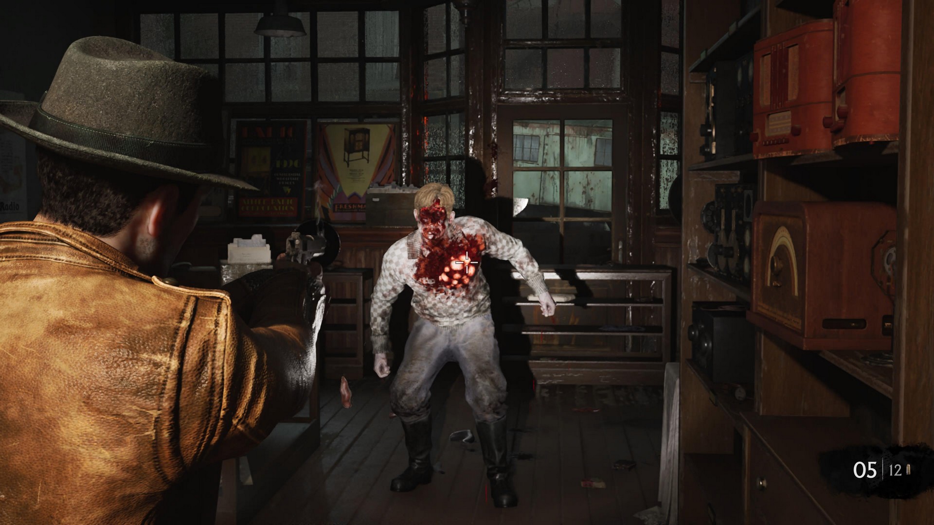 A Slither Pawn approaches Calvin in The Sinking City 2 as he aims at it with a handgun