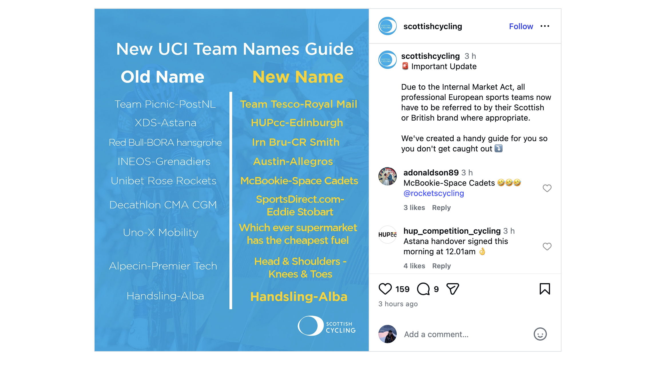 Scottish cycling joke post