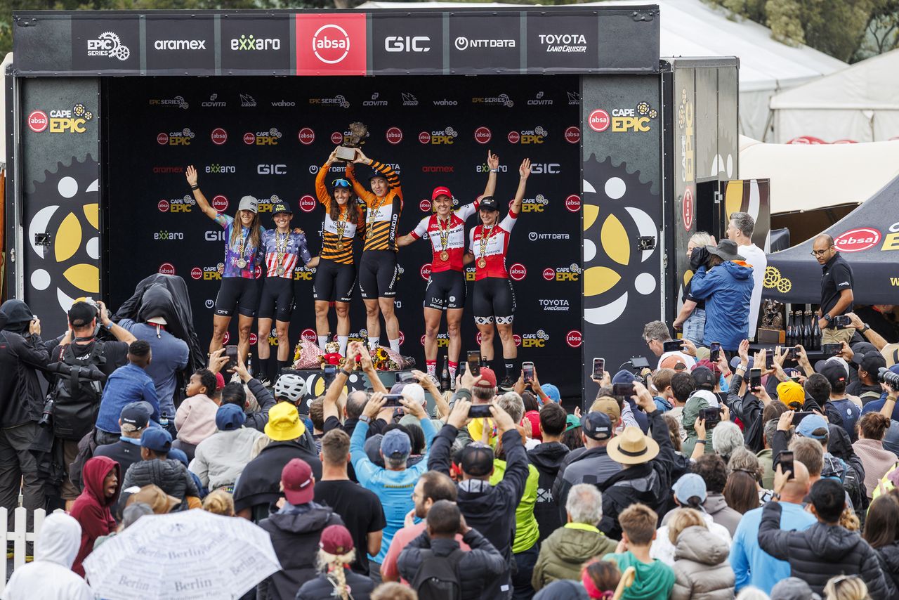 Riders during Stage 7 of the 2025 Absa Cape Epic Mountain Bike stage race held at Lourensford Wine Estate, Somerset West, Cape Town, South Africa on the 23rd March 2025. Photo by Sam Clark/Cape Epic
PLEASE ENSURE THE APPROPRIATE CREDIT IS GIVEN TO THE PHOTOGRAPHER AND ABSA CAPE EPIC